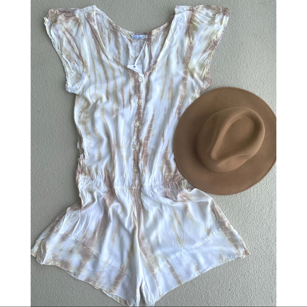 Tie Die White and Beige Romper
